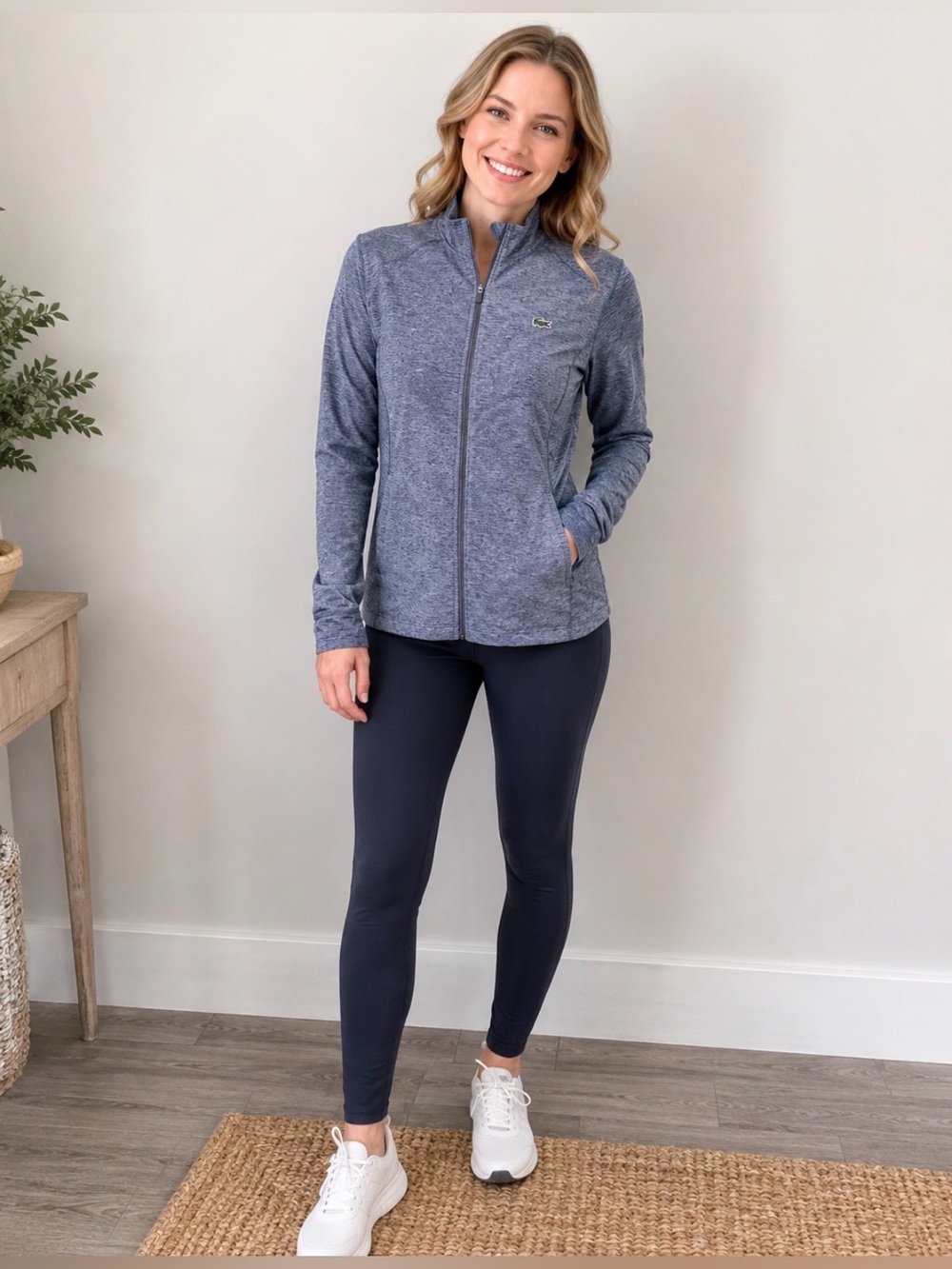 430 Lacoste Sport Blue Heather Full Zip Jacket XS Lightweight Athletic Track